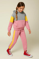 Girls Pink Multi Color Hoodie & Jogger Set-100% Cotton Fleece